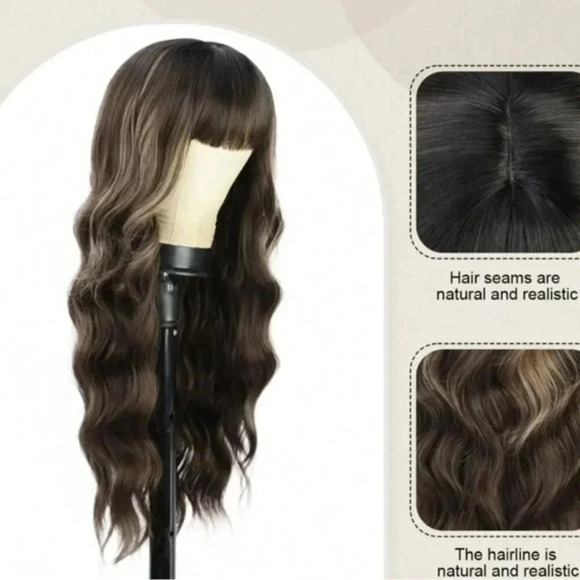 26 Inch Long Brown Wavy Wig with Light Blonde highlights - Picture 8 of 8